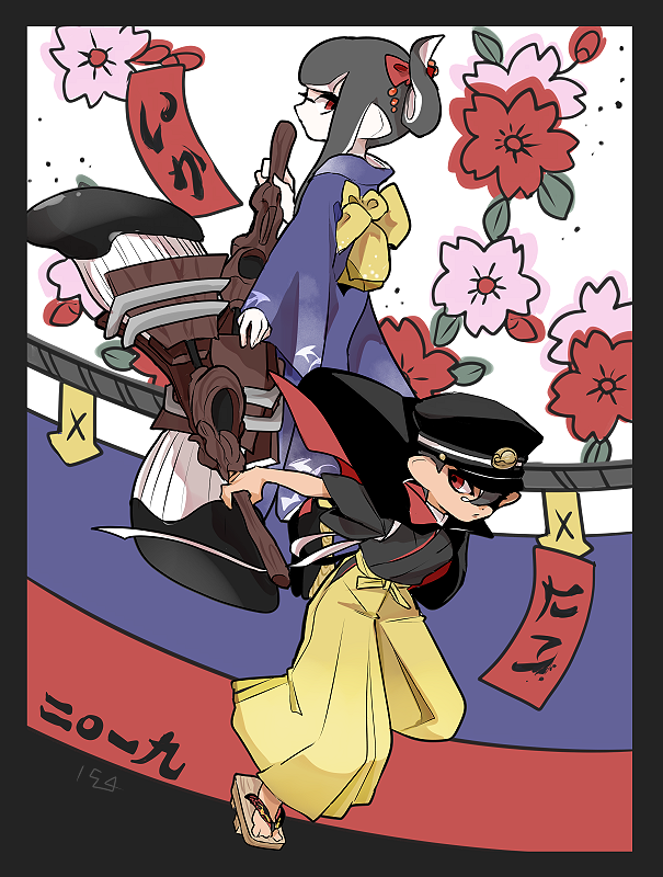 inkling player character, inkling girl, octoling player character, and octoling boy (splatoon) drawn by imaikuy0