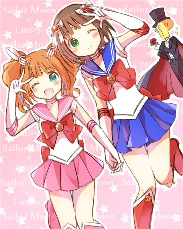 producer, amami haruka, sailor moon, takatsuki yayoi, p-head producer, and 2 more (idolmaster and 2 more) drawn by ayuko_(ayuco)