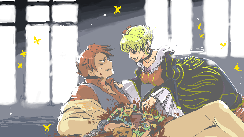 beatrice and ushiromiya battler (umineko no naku koro ni) drawn by yamato_(inraitei)