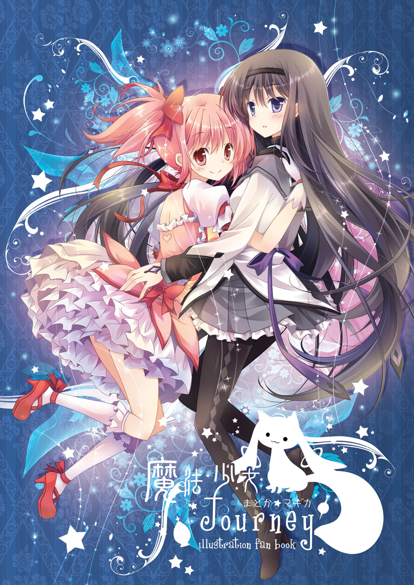 akemi homura, kaname madoka, and kyubey (mahou shoujo madoka magica) drawn by mocha_(naturefour)