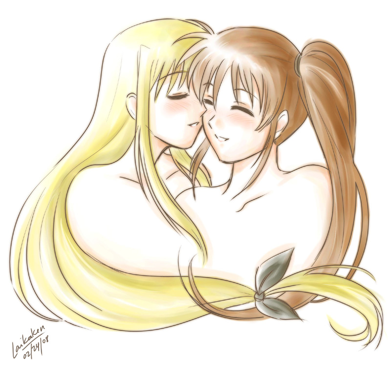 fate testarossa and takamachi nanoha (lyrical nanoha and 1 more) drawn by laikaken