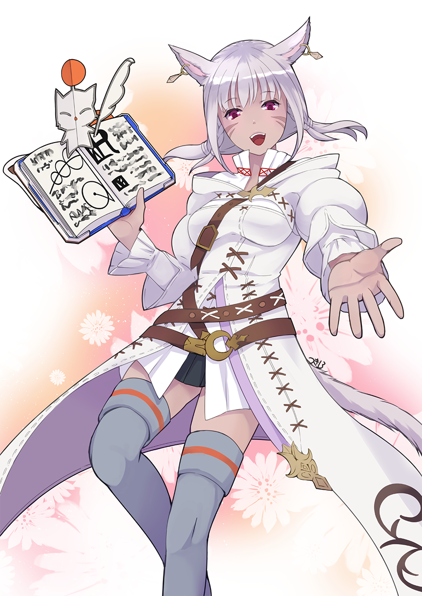 warrior of light, moogle, and scholar (final fantasy and 1 more) drawn by takatsuki_kahiro