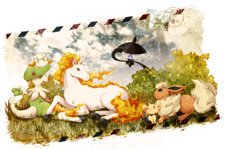 flareon, shinx, lampent, rapidash, breloom, and 1 more (pokemon) drawn by kotori_(lycka)