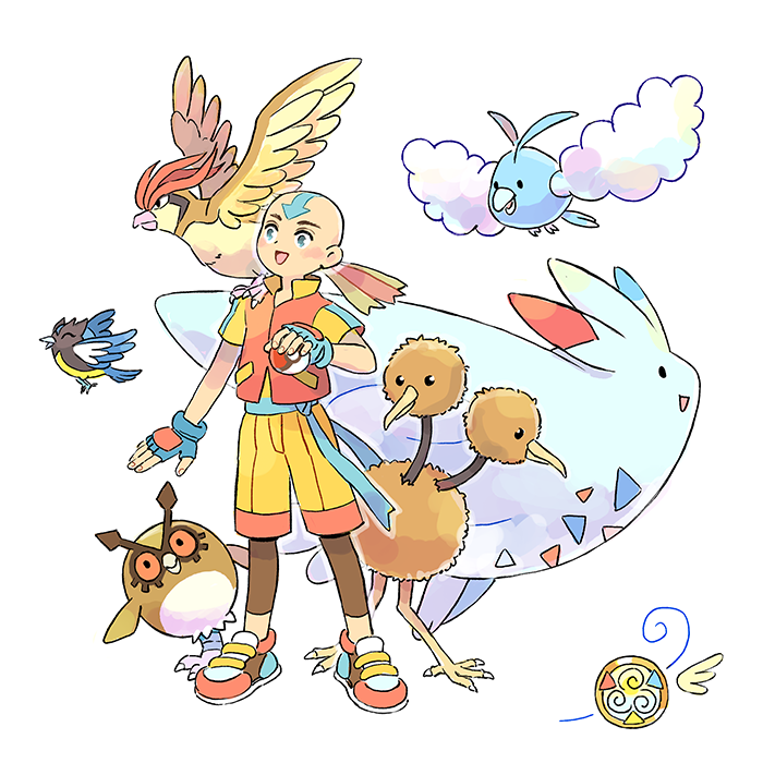 swablu, togekiss, hoothoot, pidgeotto, aang, and 2 more (pokemon and 2 more) drawn by mojgon