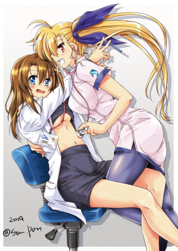 yagami hayate and vivio (lyrical nanoha and 1 more) drawn by san-pon