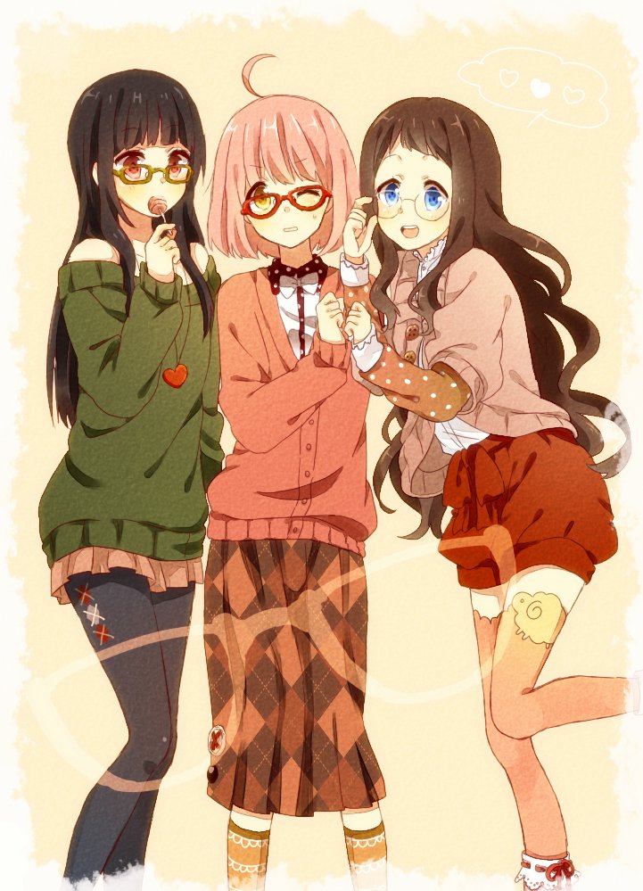 kuriyama mirai, nase mitsuki, and shindou ai (kyoukai no kanata) drawn by kotori_(gokigen_iori)