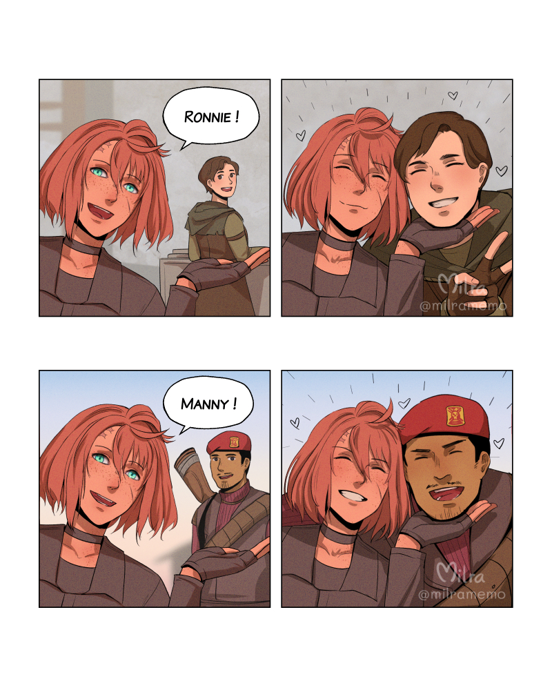 courier, noelle rutherford, veronica santangelo, and manny vargas (fallout and 1 more) drawn by milramemo