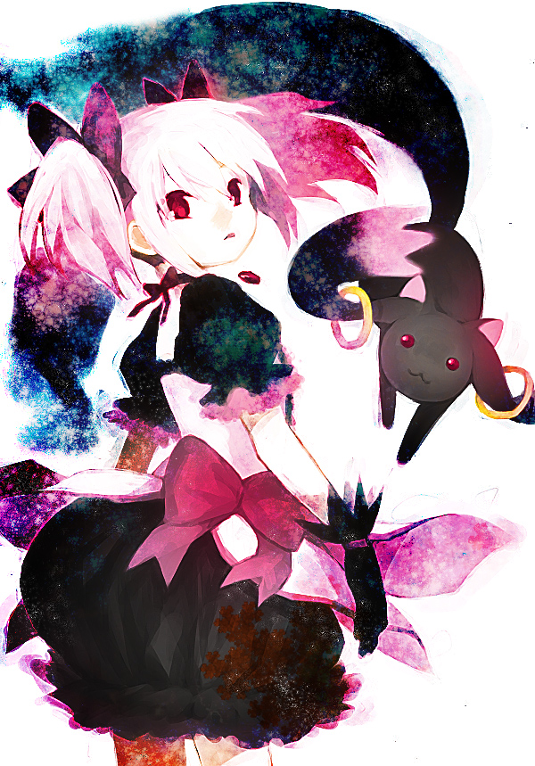 kaname madoka and kyubey (mahou shoujo madoka magica) drawn by hakusai_(tiahszld)