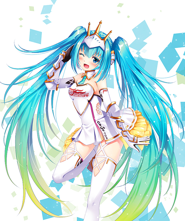 hatsune miku and racing miku (vocaloid and 2 more) drawn by critical_point_(3335948004)