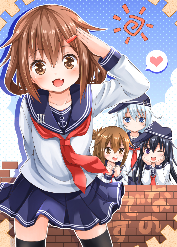 hibiki, inazuma, ikazuchi, and akatsuki (kantai collection) drawn by fujishima_shinnosuke