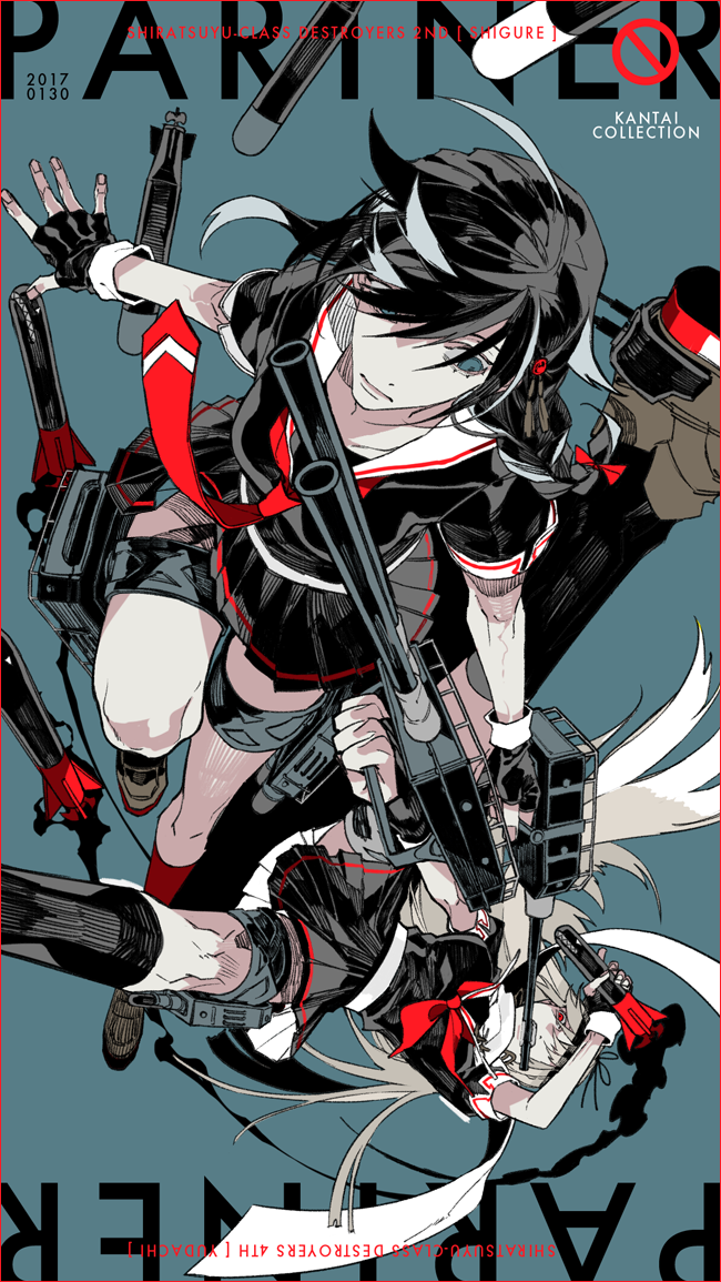 shigure, yuudachi, shigure kai ni, and yuudachi kai ni (kantai collection) drawn by mzet