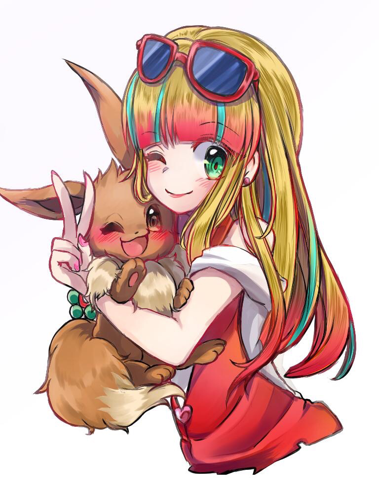 eevee and risa (pokemon and 1 more) drawn by nesumi