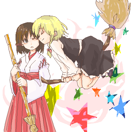 hakurei reimu and kirisame marisa (touhou) drawn by shikai_(iesiki_56)