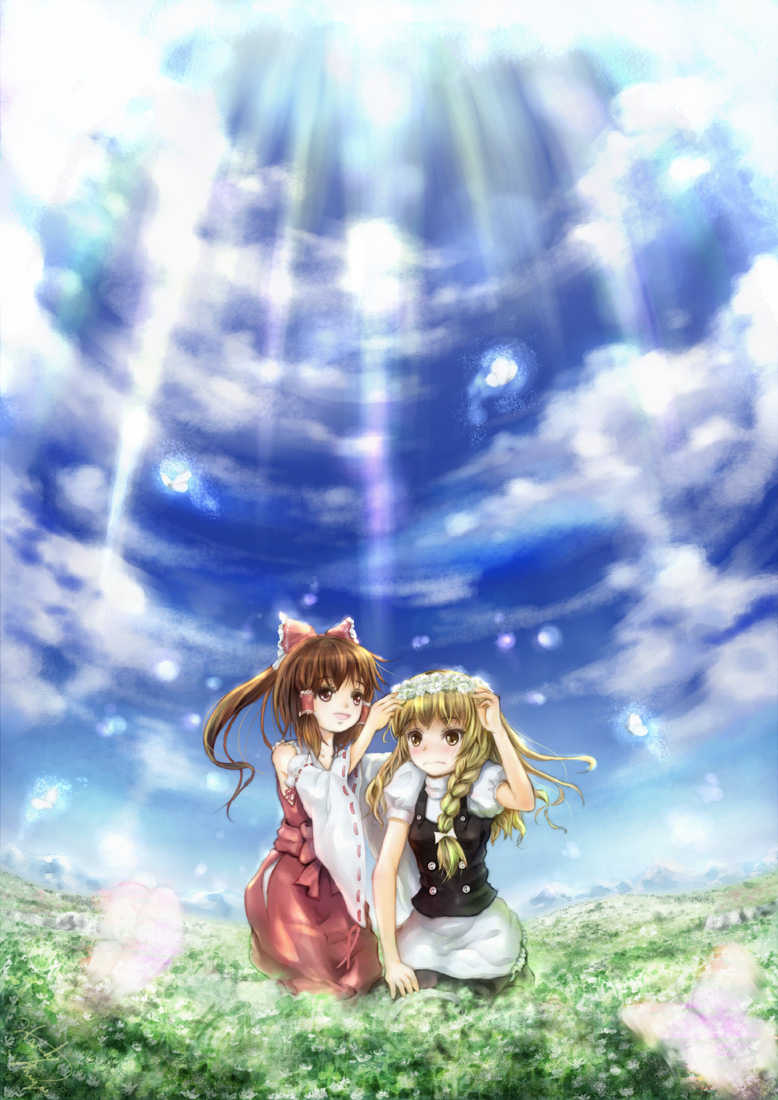 hakurei reimu and kirisame marisa (touhou) drawn by miyai_haruki