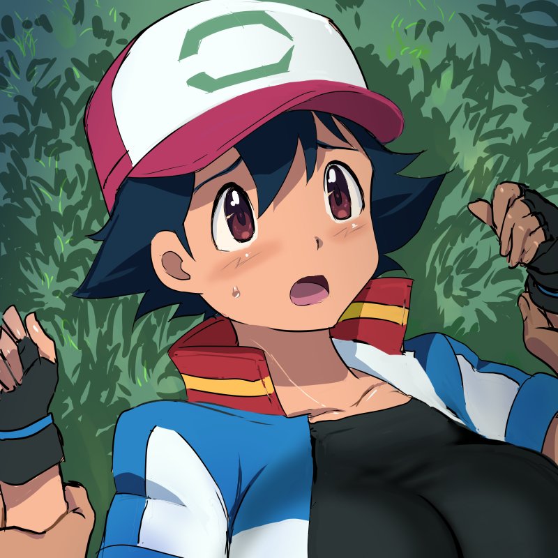 ash ketchum (pokemon and 1 more) drawn by mushi_gyouza