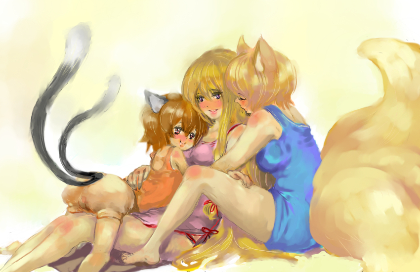 yakumo yukari, yakumo ran, and chen (touhou) drawn by asae_(apricot)