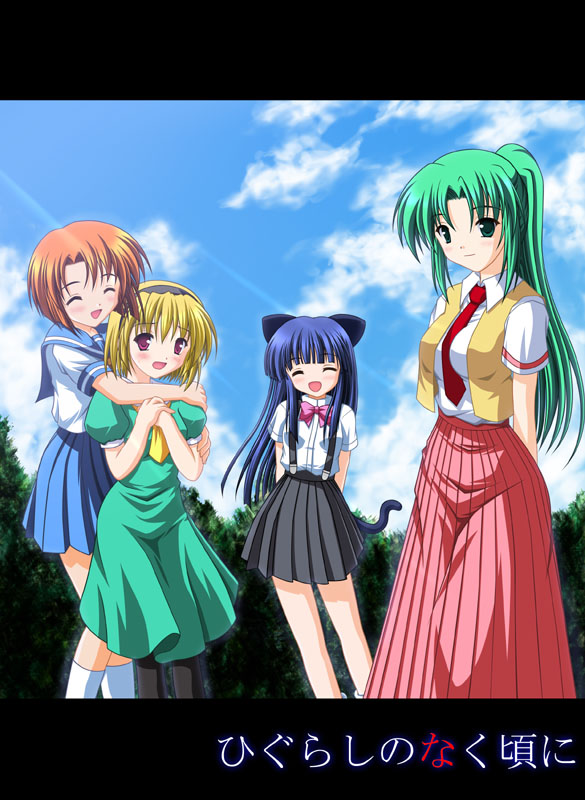 furude rika, ryuuguu rena, houjou satoko, and sonozaki shion (higurashi no naku koro ni) drawn by tsuda_akira
