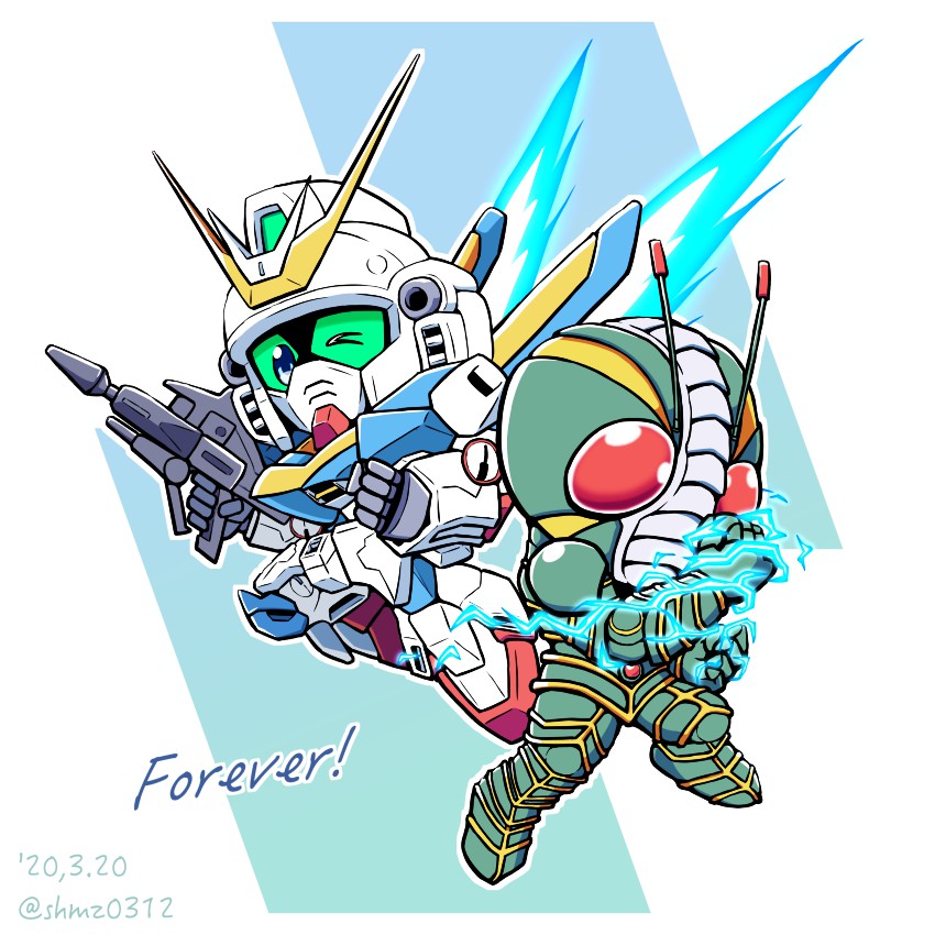 v2 gundam and kamen rider zo (gundam and 3 more) drawn by shokkaa_(shmz61312)