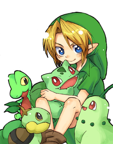 link, bulbasaur, chikorita, young link, treecko, and 1 more (pokemon and 1 more) drawn by himo_(hiho4341)