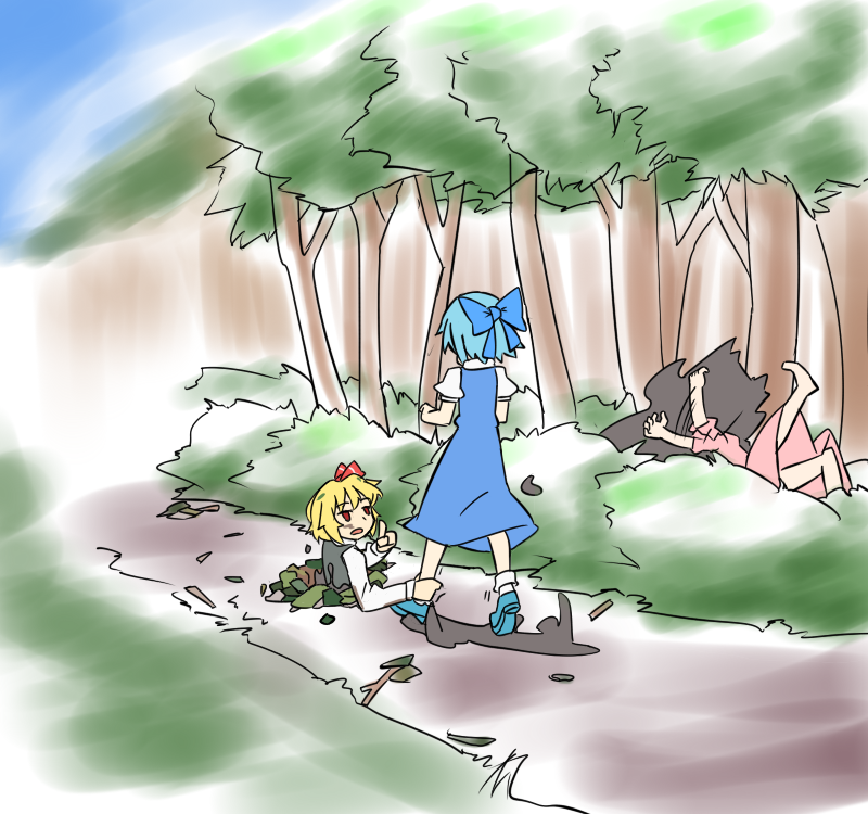cirno, rumia, and inaba tewi (touhou) drawn by hihachi