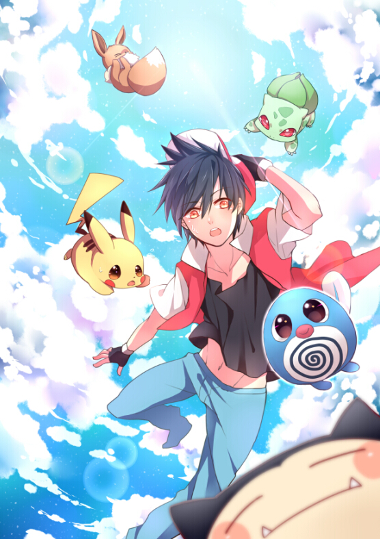 pikachu, red, eevee, bulbasaur, snorlax, and 2 more (pokemon and 1 more) drawn by luan_tang