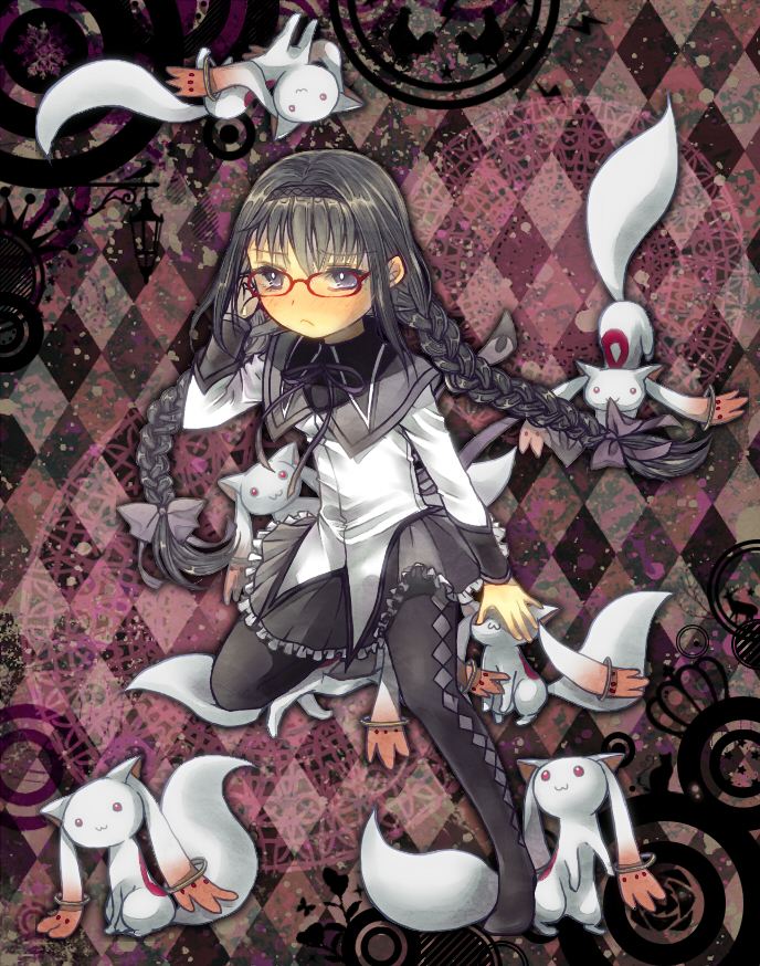 akemi homura and kyubey (mahou shoujo madoka magica) drawn by a-ki_(pixiv2305070)