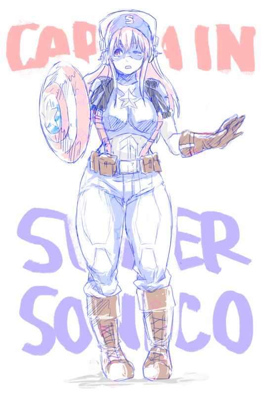 super sonico and captain america (marvel and 1 more) drawn by zimbabwefumi