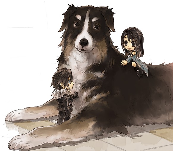 squall leonhart, rinoa heartilly, and angelo (final fantasy and 1 more) drawn by hinokami