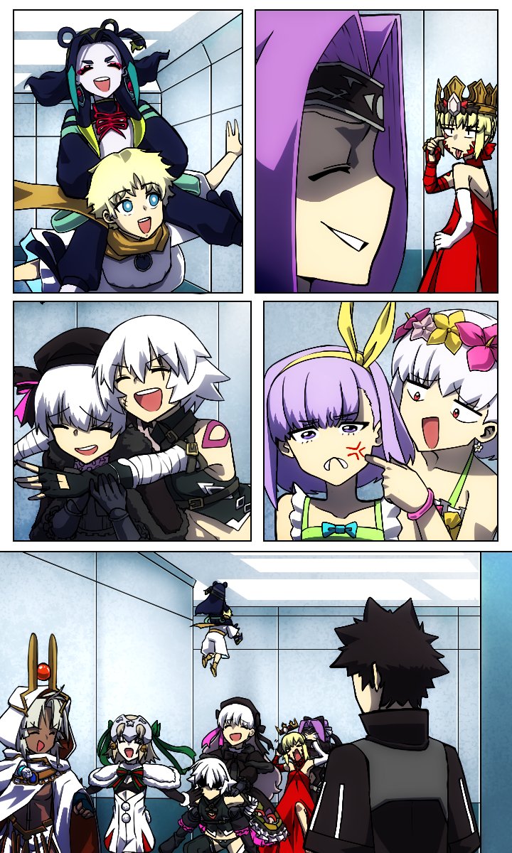 fujimaru ritsuka, nero claudius, medusa, kama, jack the ripper, and 7 more (fate and 1 more) drawn by lazyartlazy12
