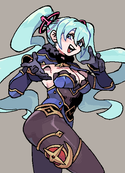 hatsune miku and mona (original and 2 more) drawn by nycnouu
