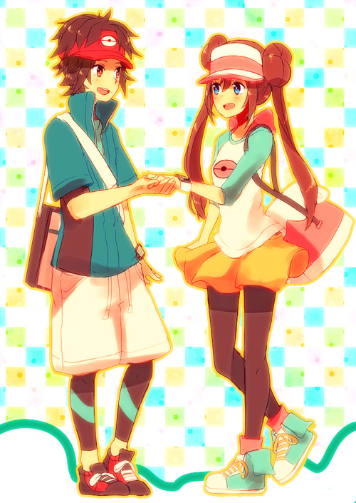 rosa and nate (pokemon and 1 more) drawn by shiuka