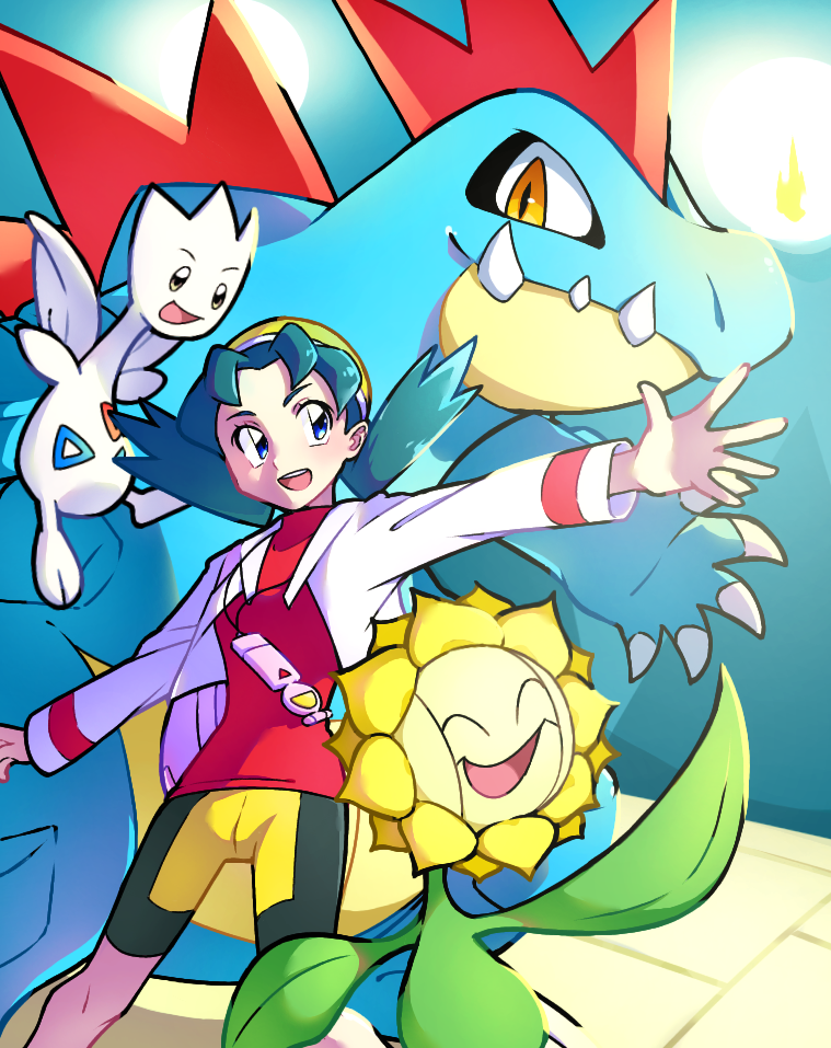 kris, feraligatr, togetic, and sunflora (pokemon and 1 more) drawn by mugi_(mugio_18)