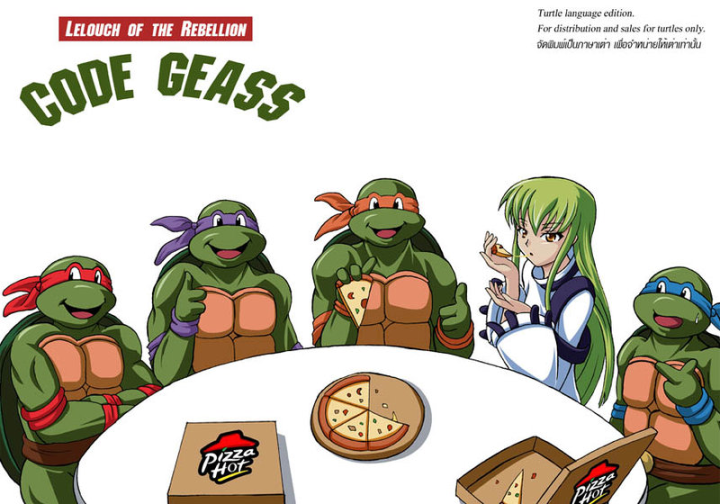 c.c., leonardo, raphael, donatello, and michelangelo (code geass and 2 more) drawn by ryusei2u