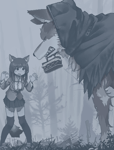 big bad wolf and suicidal girl (original and 1 more) drawn by hamsterfragment