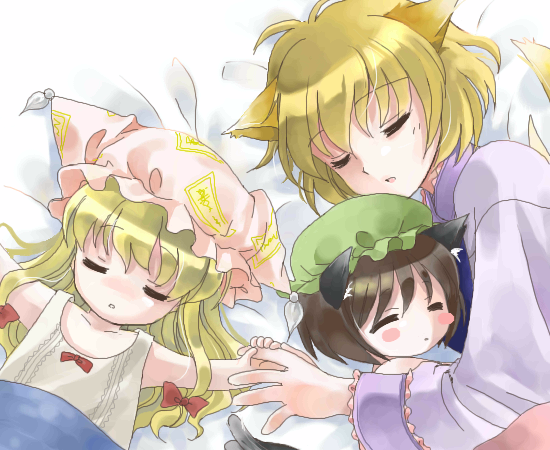 yakumo yukari, yakumo ran, and chen (touhou) drawn by coco_(artist)