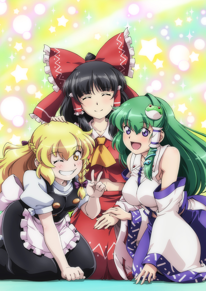 hakurei reimu, kirisame marisa, and kochiya sanae (touhou) drawn by lunamoon