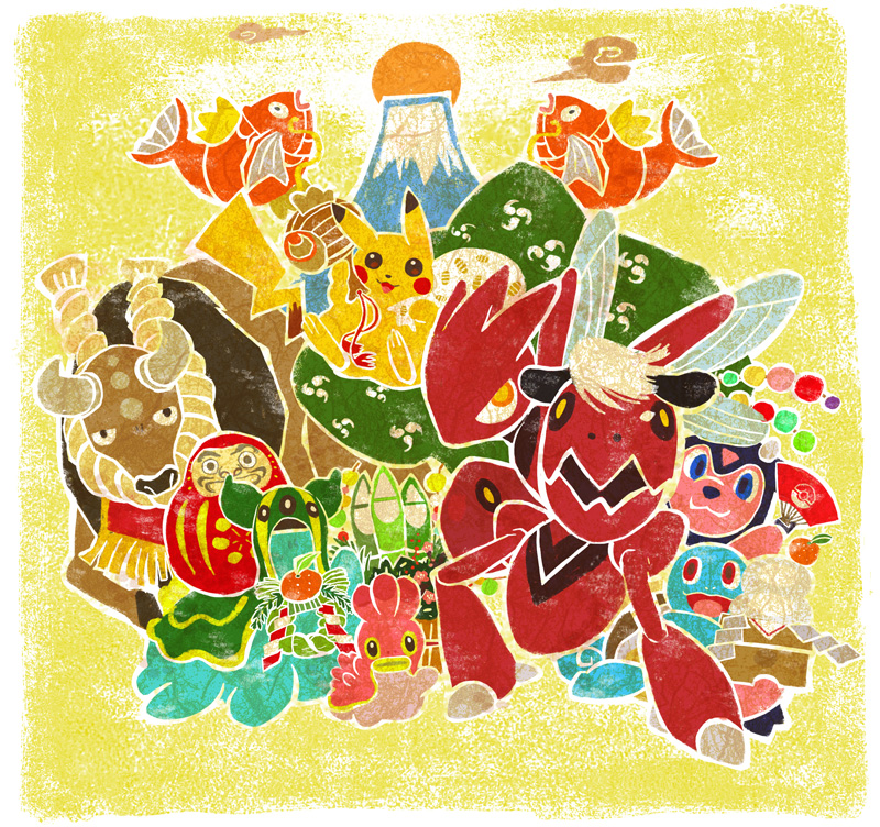 pikachu, squirtle, magikarp, scizor, miltank, and 3 more (pokemon) drawn by mikami