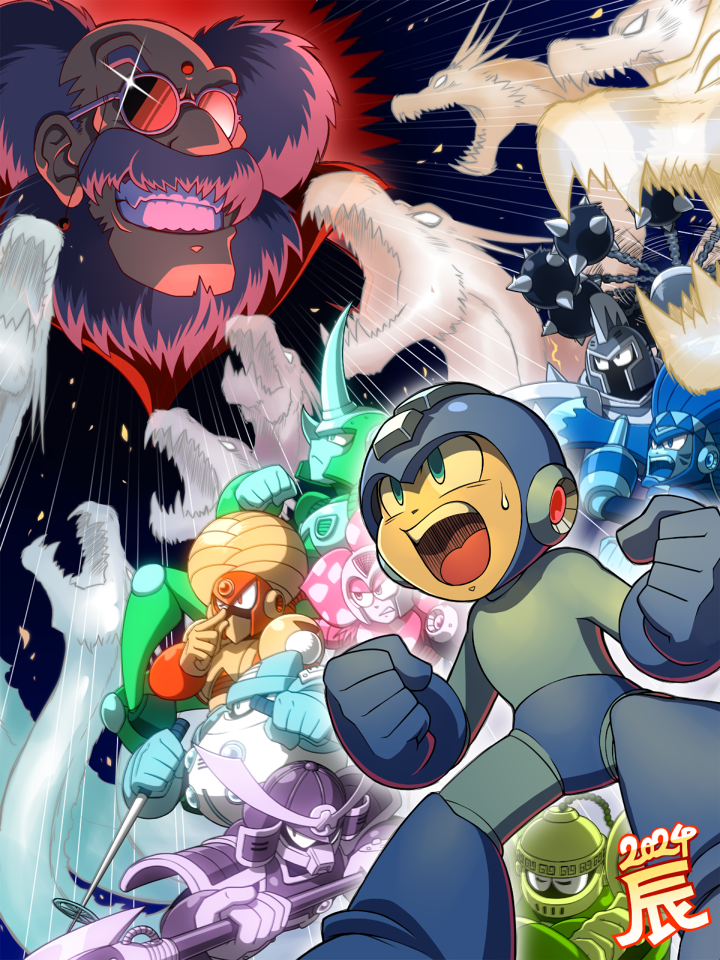 mega man, blizzard man, centaur man, knight man, wind man, and 5 more (mega man and 1 more) drawn by napo