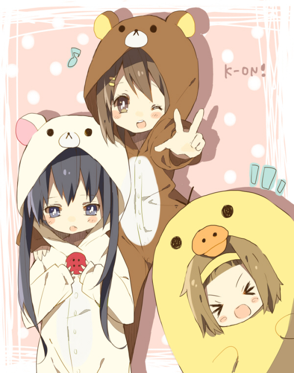 nakano azusa, hirasawa yui, tainaka ritsu, rilakkuma, korilakkuma, and 1 more (k-on! and 1 more) drawn by migu_(migu_room)