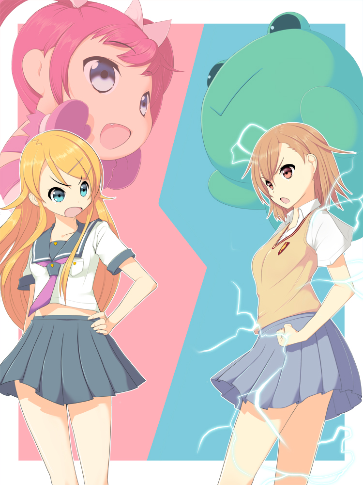 misaka mikoto, kousaka kirino, gekota, and meruru (toaru majutsu no index and 3 more) drawn by koflif