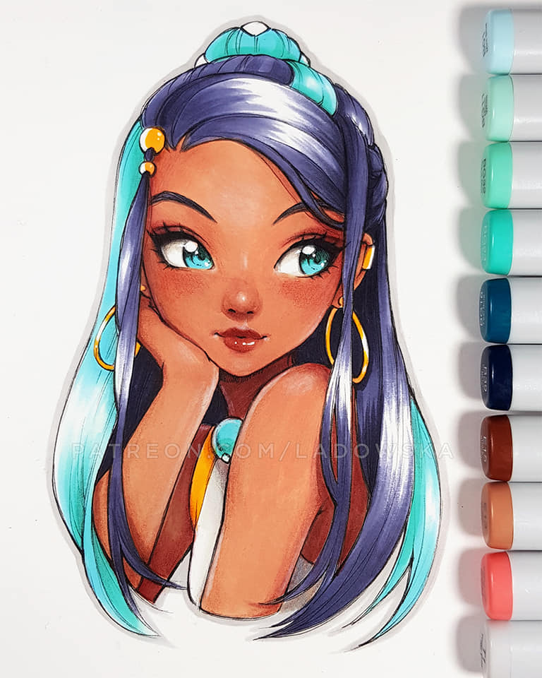 nessa (pokemon and 1 more) drawn by asia_ladowska