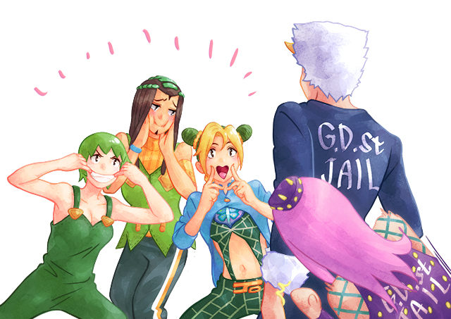 kujo jolyne, narciso anasui, foo fighters, ermes costello, and weather report (jojo no kimyou na bouken and 1 more) drawn by okazaki_johnny