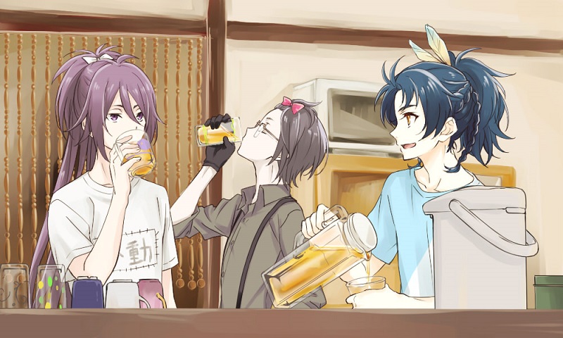 yagen toushirou, taikogane sadamune, and fudou yukimitsu (touken ranbu) drawn by yamazaki_mitsuko