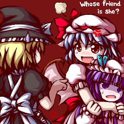 kirisame marisa, remilia scarlet, and patchouli knowledge (touhou) drawn by fukaiton