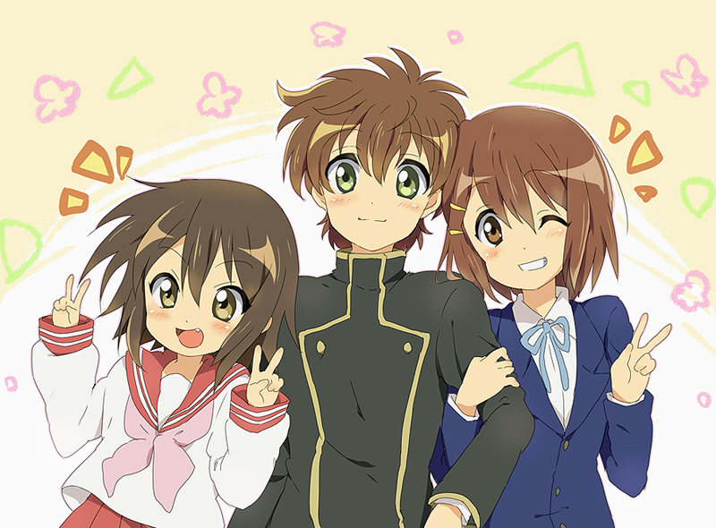 hirasawa yui, kururugi suzaku, and kusakabe misao (k-on! and 2 more) drawn by maruki_(punchiki)