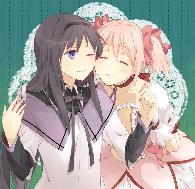 akemi homura and kaname madoka (mahou shoujo madoka magica) drawn by kusuyama