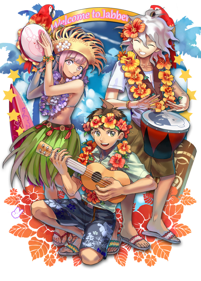 nanami chiaki, komaeda nagito, hinata hajime, monokuma, and monomi (danganronpa and 1 more) drawn by emmmerald