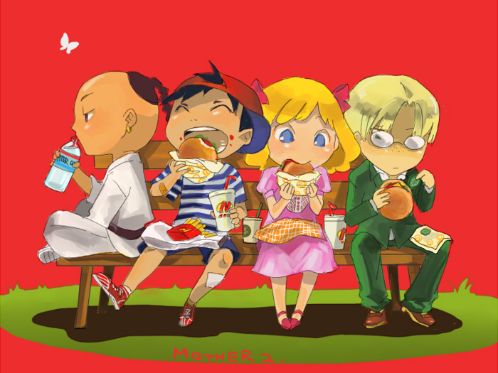ness, paula, jeff andonuts, and poo (mother and 1 more) drawn by rakuchii_(rurituvo)