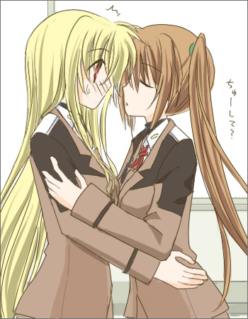 fate testarossa and takamachi nanoha (lyrical nanoha and 1 more) drawn by hachikei
