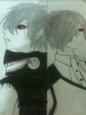 kaneki ken and kirishima touka (tokyo ghoul) drawn by shun_sun